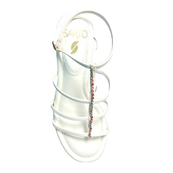 Franco Sarto Womens White Leather Rhinestones Kitten Heel Sandals Sz 8.5 New - Picture 3 of 15